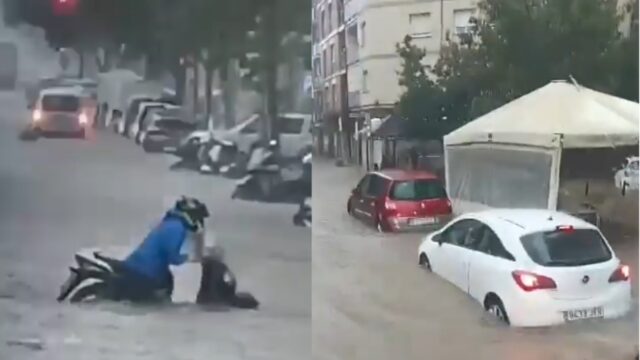 Imatge dels carrers sota l'aigua a l'Hospitalet de Llobregat (Anti-radar Catalunya)