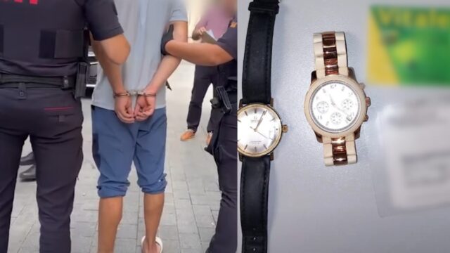 Imatges de la detenció de dos homes per robar un rellotge valorat en 66.000 € a Ciutat Vella (Mossos d'Esquadra)